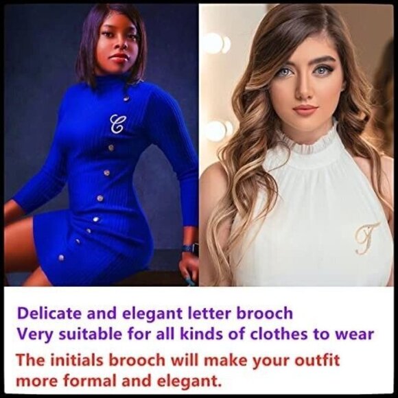 Initial Letter Z Brooch Pin Fashion Silver and Gold with Crystals Pack of Two - Picture 6 of 10